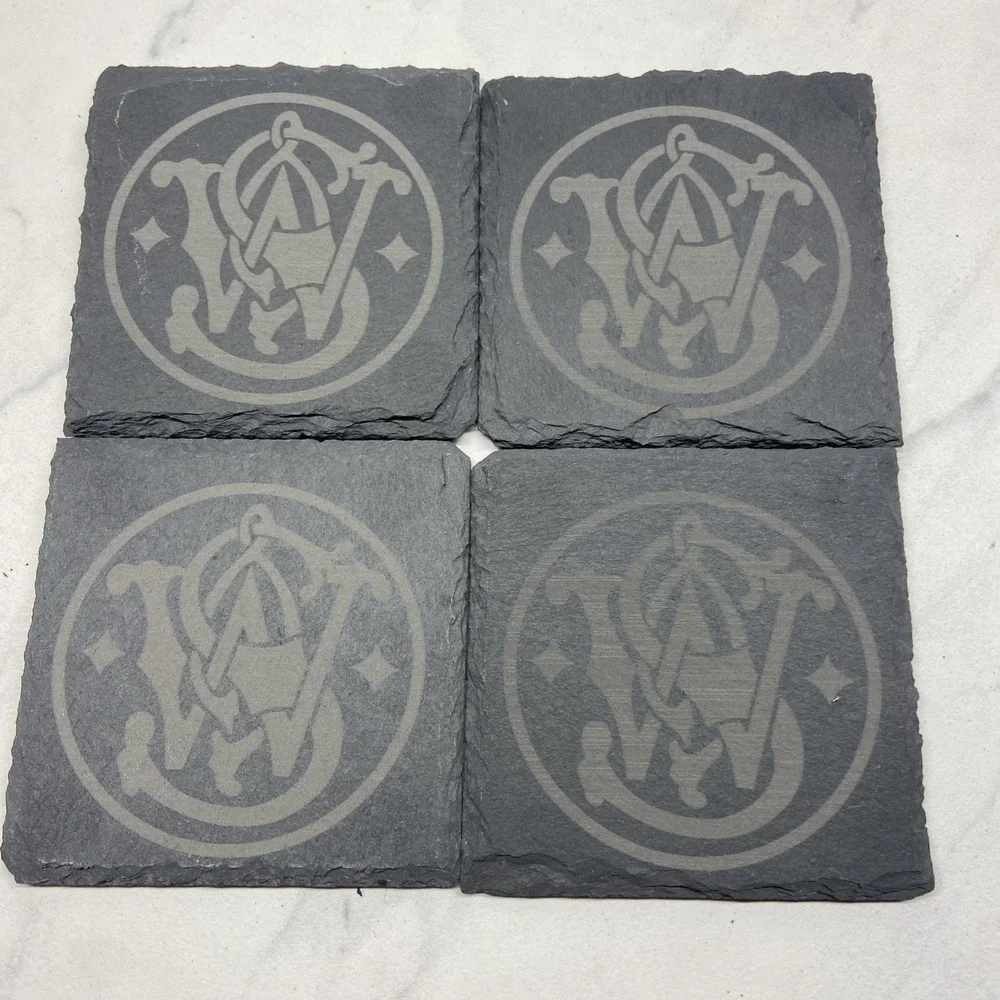 Set of‎ 4 Smith & Wesson Custom Laser Engraved Slate Coasters